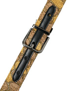 Cintura in pelle di capra dorata con jacquard, fibbia in metallo argentato