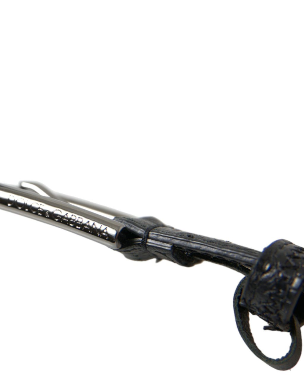 Gürtel aus schwarzem Exotenleder mit silberner Metallschnalle