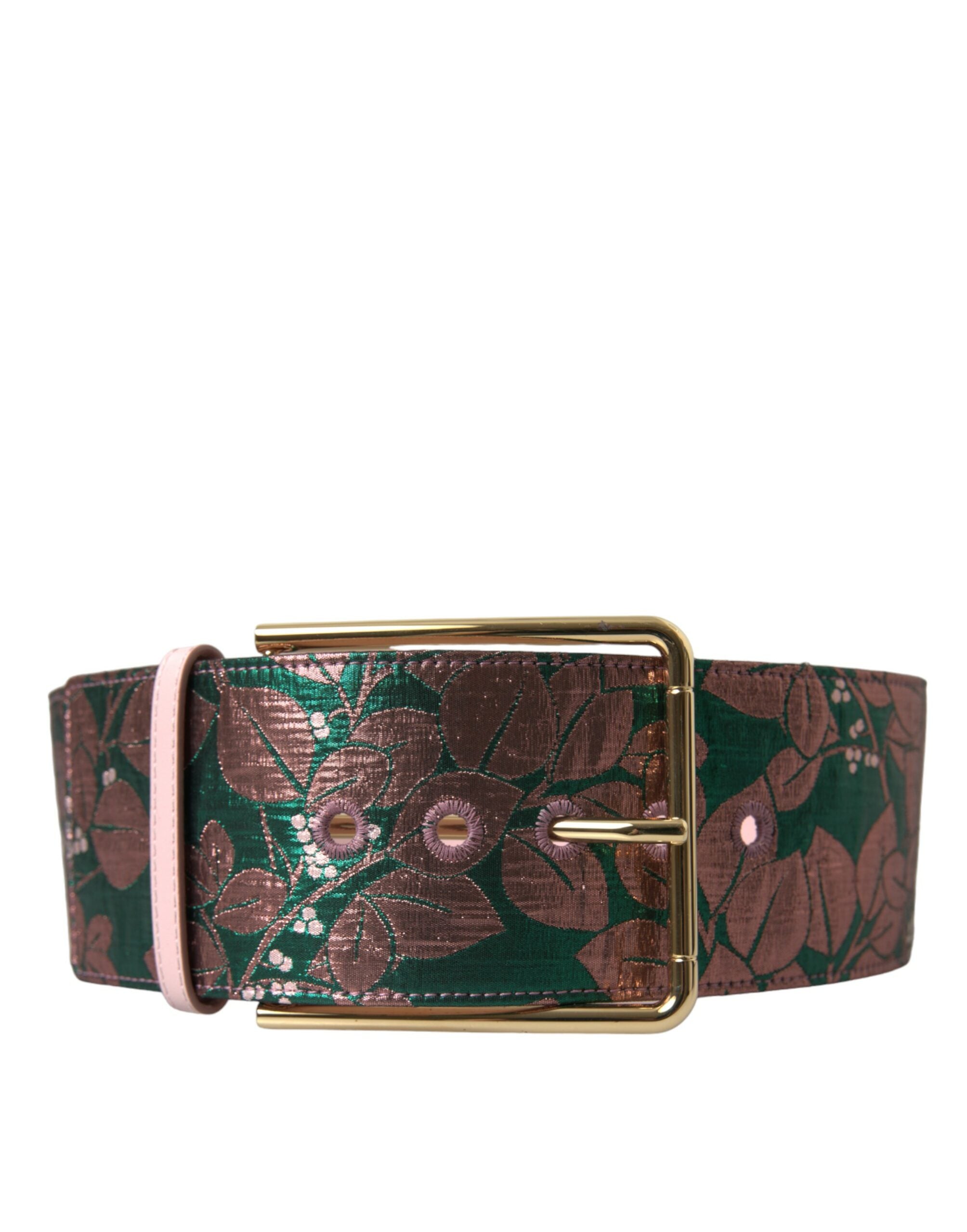 Mehrfarbiger floraler Jacquard-Lurex-Gürtel mit goldener Schnalle