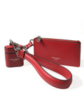 Rotes Leder Silberfarbenes Metall-Logo-Band Airpods Pouch Hülle