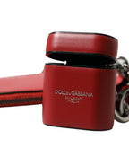 Rotes Leder Silberfarbenes Metall-Logo-Band Airpods Pouch Hülle