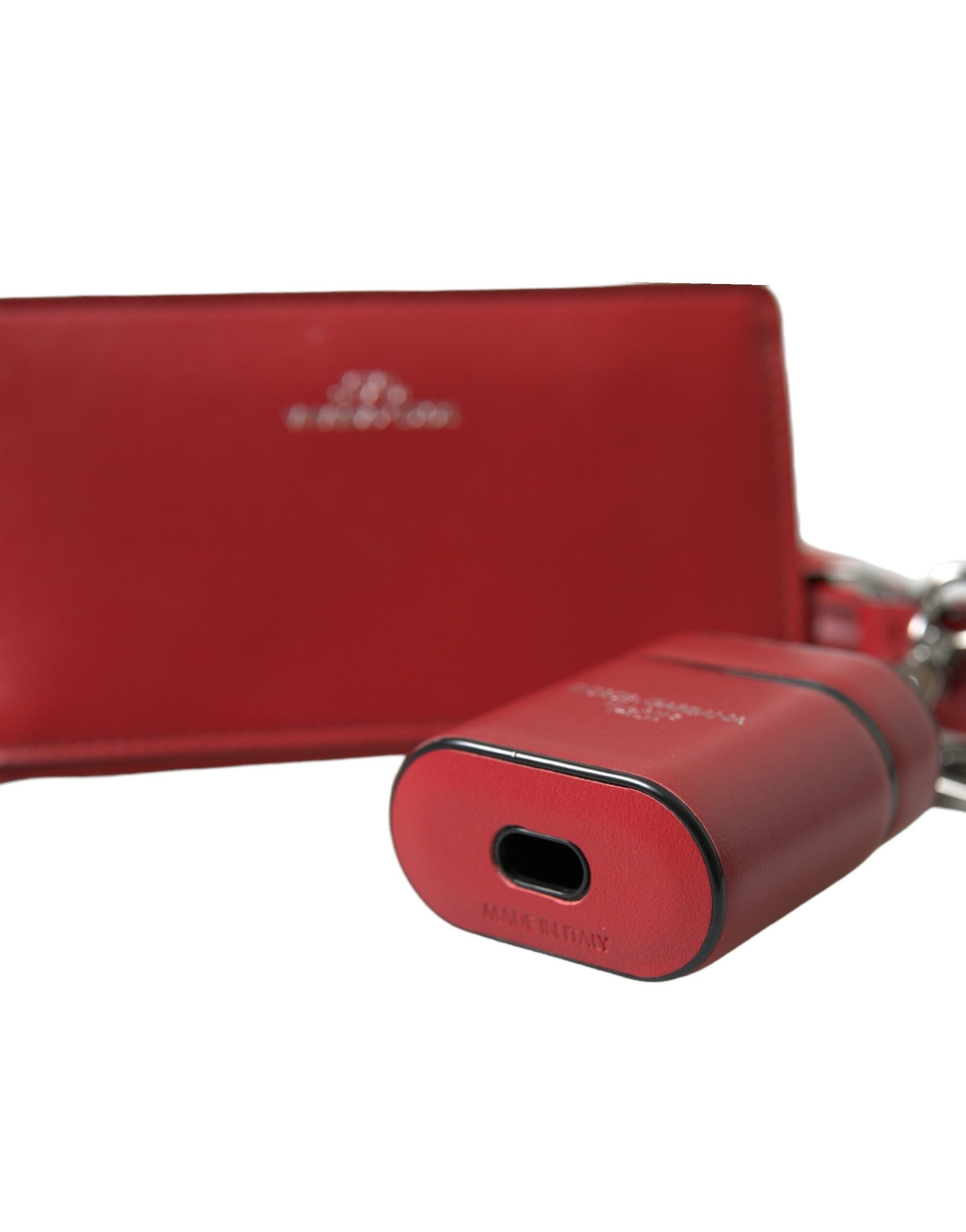 Rotes Leder Silberfarbenes Metall-Logo-Band Airpods Pouch Hülle
