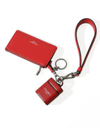 Rotes Leder Silberfarbenes Metall-Logo-Band Airpods Pouch Hülle