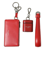 Rotes Leder Silberfarbenes Metall-Logo-Band Airpods Pouch Hülle