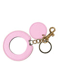 Schlüsselanhänger aus rosa Kalbsleder mit goldfarbenem Metall-Logoaufdruck