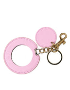 Schlüsselanhänger aus rosa Kalbsleder mit goldfarbenem Metall-Logoaufdruck
