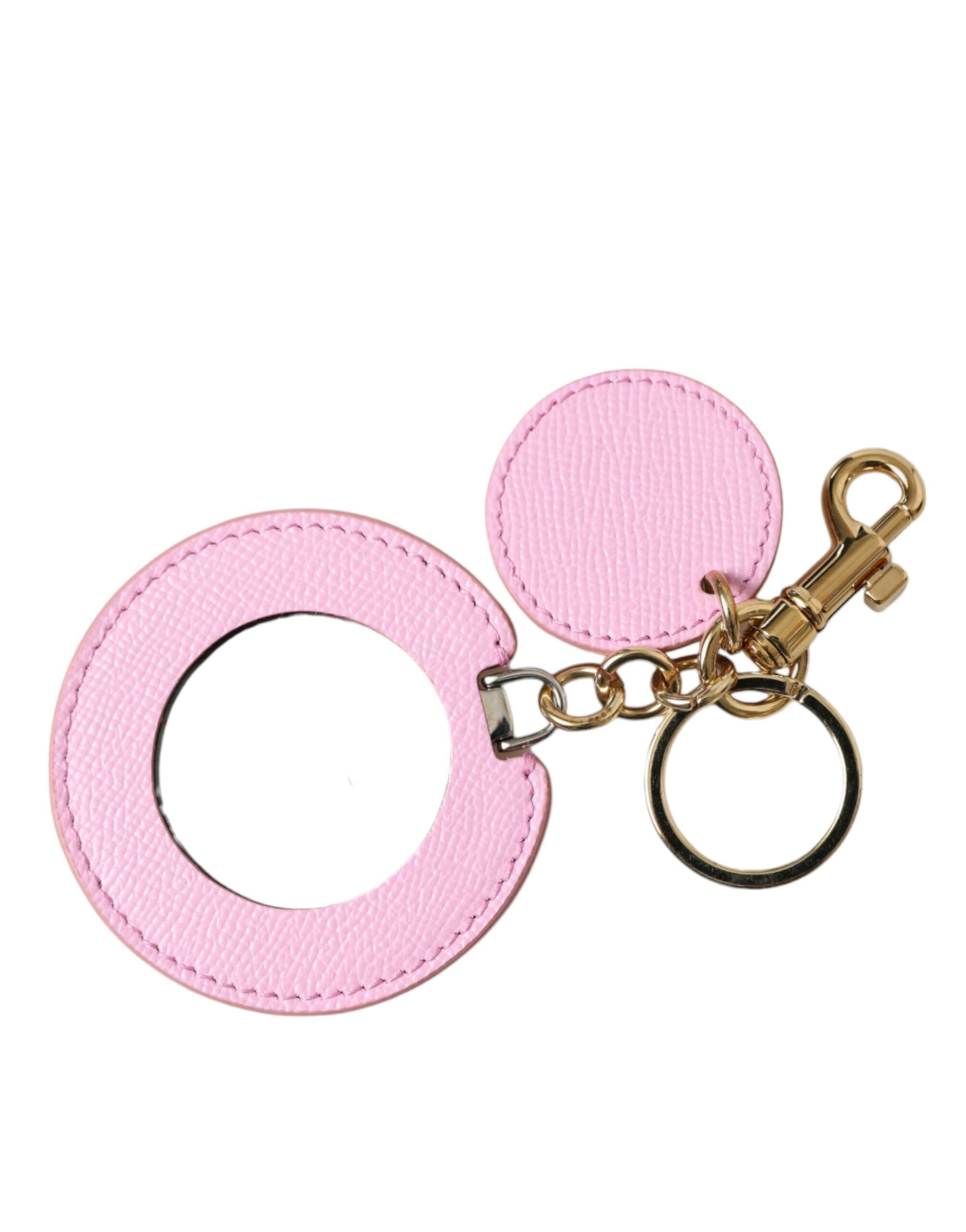 Schlüsselanhänger aus rosa Kalbsleder mit goldfarbenem Metall-Logoaufdruck