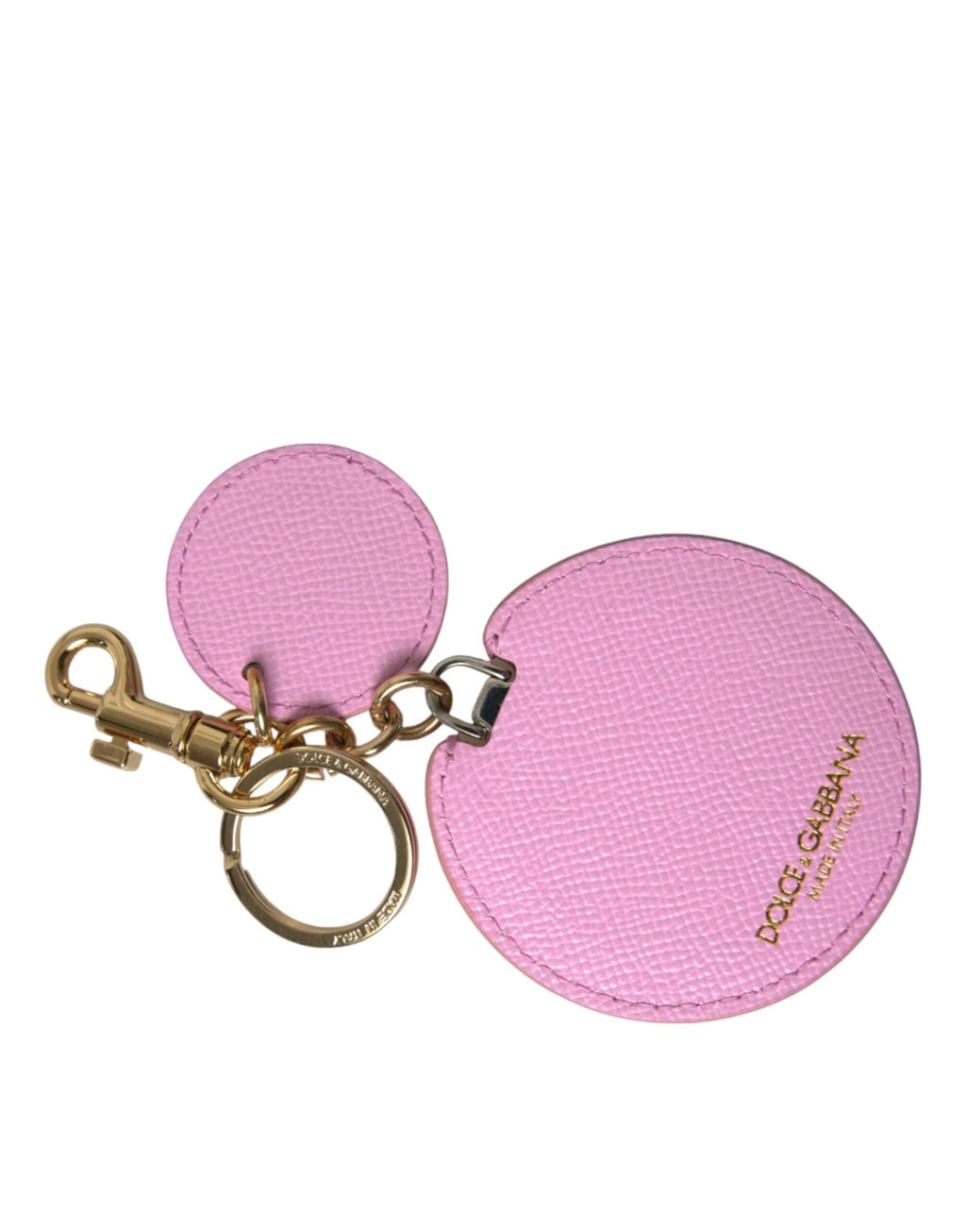Schlüsselanhänger aus rosa Kalbsleder mit goldfarbenem Metall-Logoaufdruck