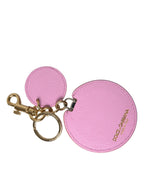Schlüsselanhänger aus rosa Kalbsleder mit goldfarbenem Metall-Logoaufdruck
