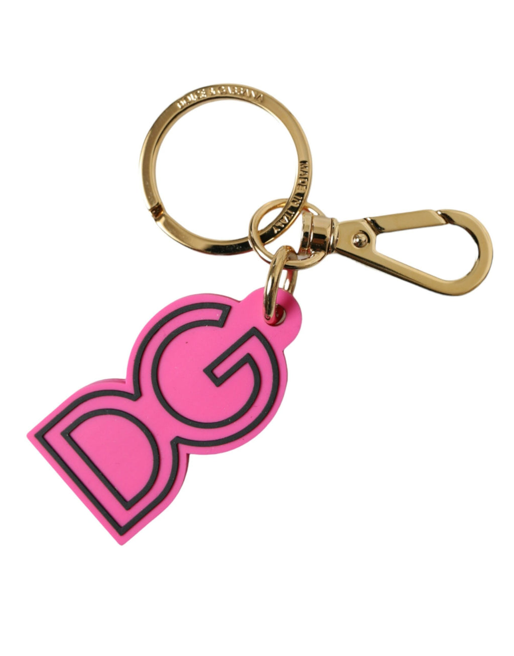 Schlüsselanhänger aus rosa Gummi mit goldfarbenem DG-Logo