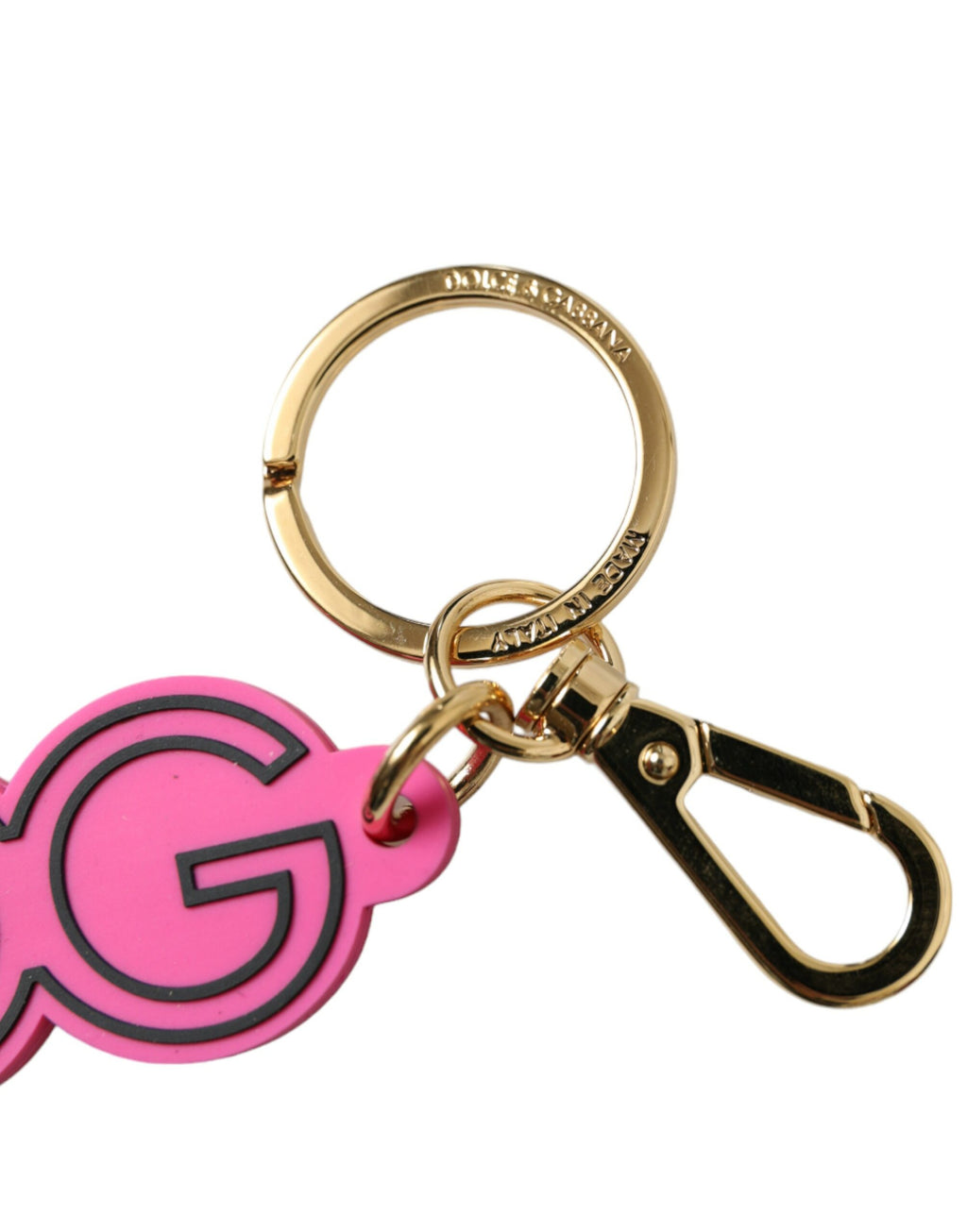 Schlüsselanhänger aus rosa Gummi mit goldfarbenem DG-Logo