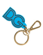 Blauer Gummi Schlüsselanhänger mit DG-Logo aus goldfarbenem Metall