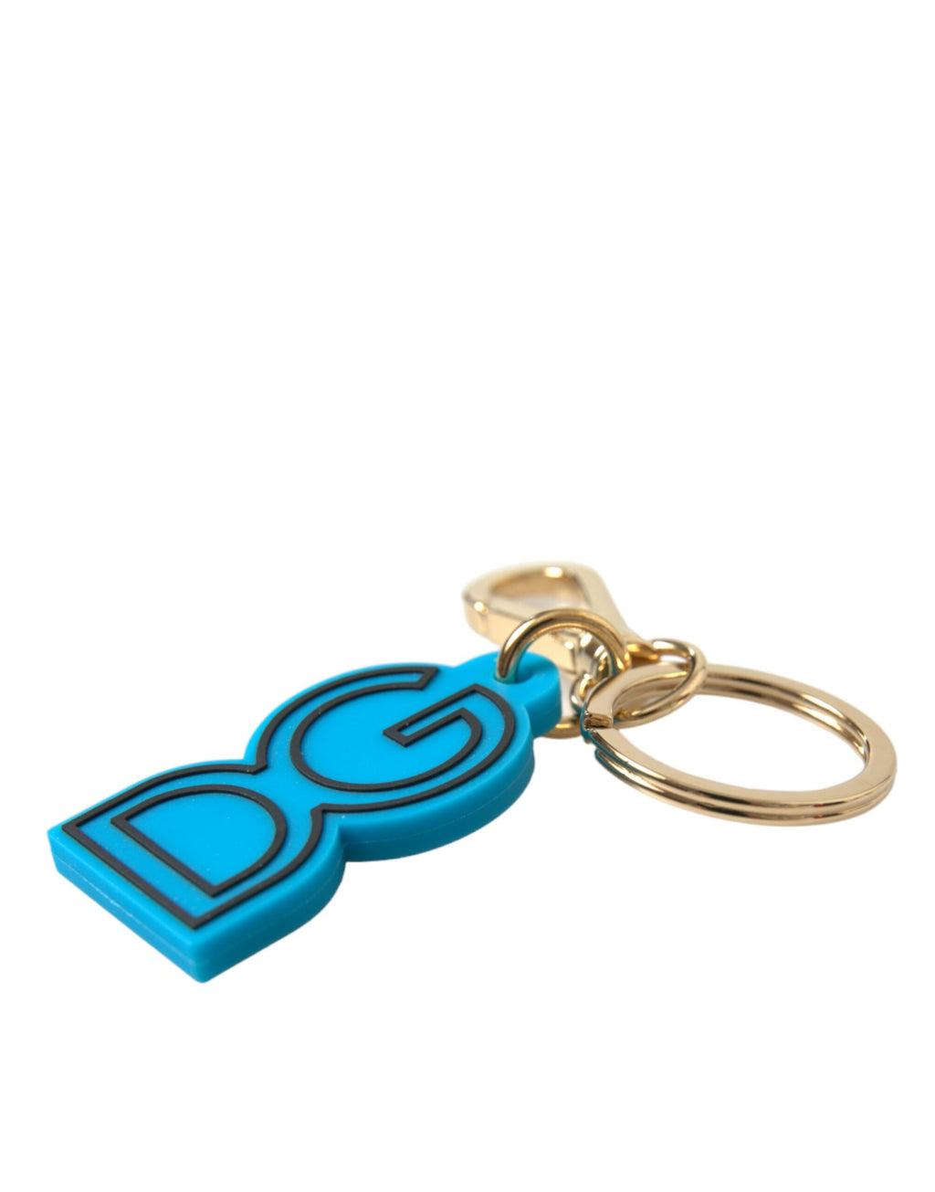 Blauer Gummi Schlüsselanhänger mit DG-Logo aus goldfarbenem Metall