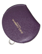 Purple Calfskin Leather Round Logo Hand Mirror Holder