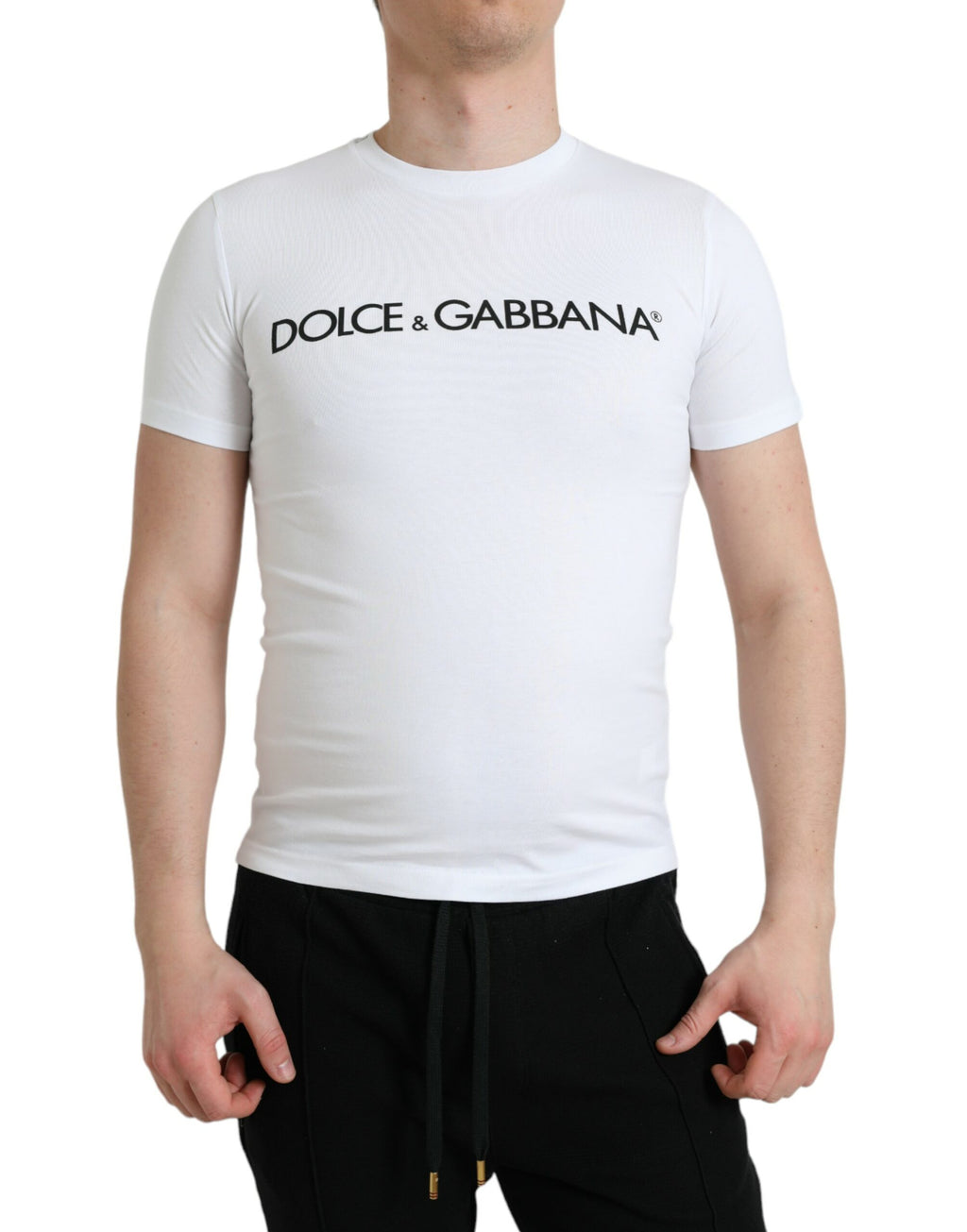 T-shirt girocollo in cotone con stampa logo bianca