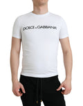 T-shirt girocollo in cotone con stampa logo bianca
