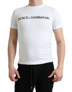 T-shirt girocollo in cotone con stampa logo bianca