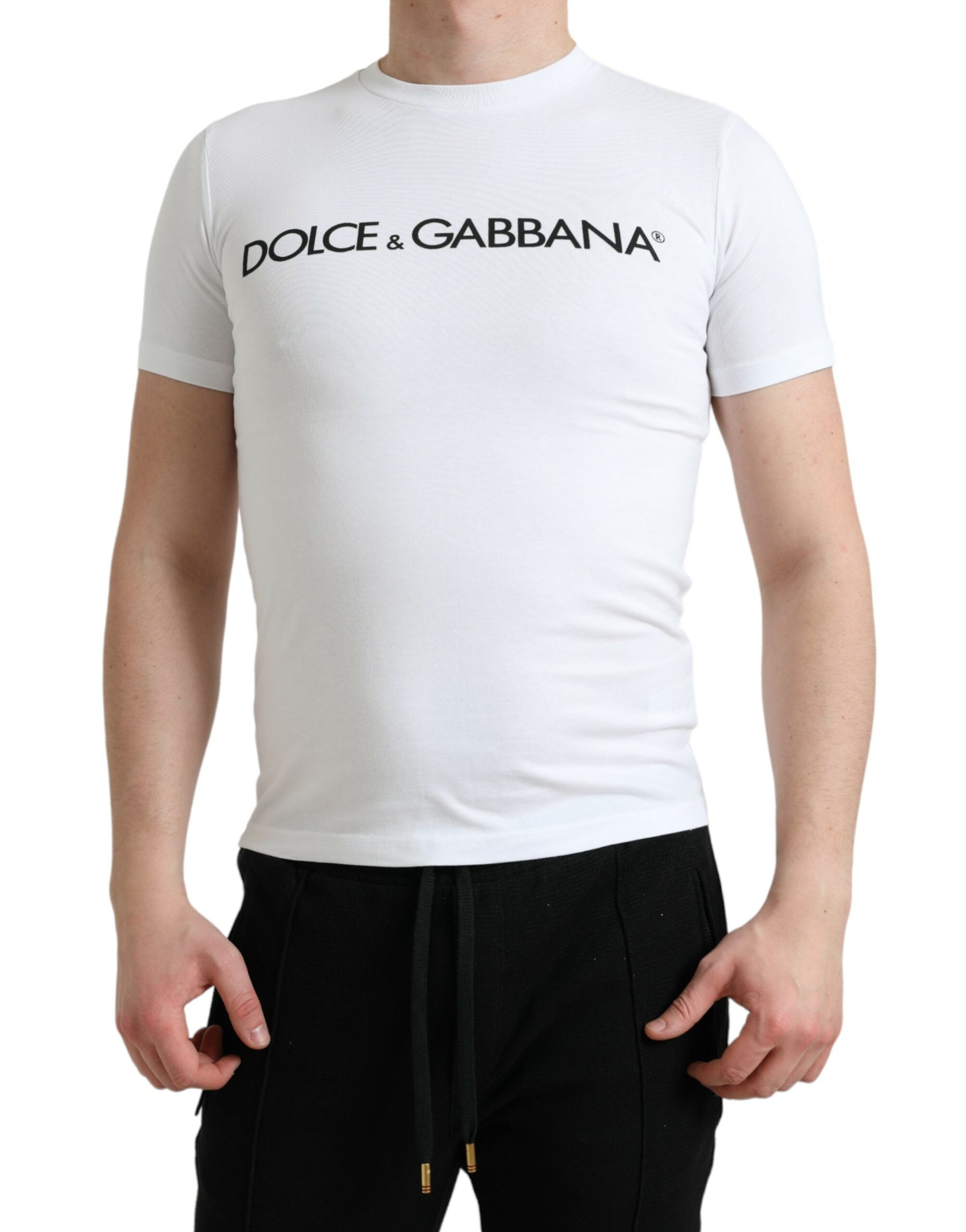 T-shirt girocollo in cotone con stampa logo bianca