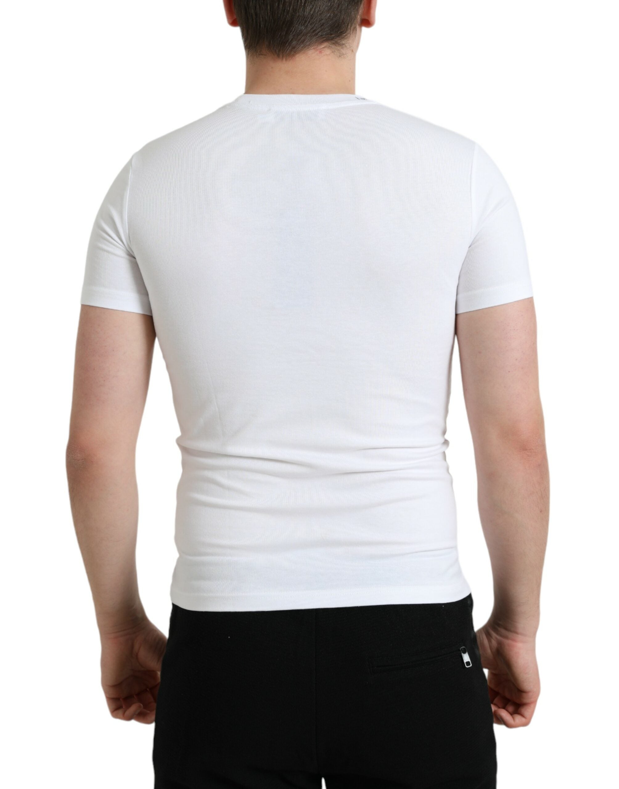 T-shirt girocollo in cotone con stampa logo bianca