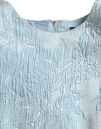 Hellblaues Mini-Kleid aus floralem Jacquard mit Puffärmeln