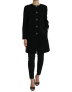 Schwarz blumengemusterte Wolljacke mit Knopfverzierungen