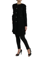 Schwarz blumengemusterte Wolljacke mit Knopfverzierungen