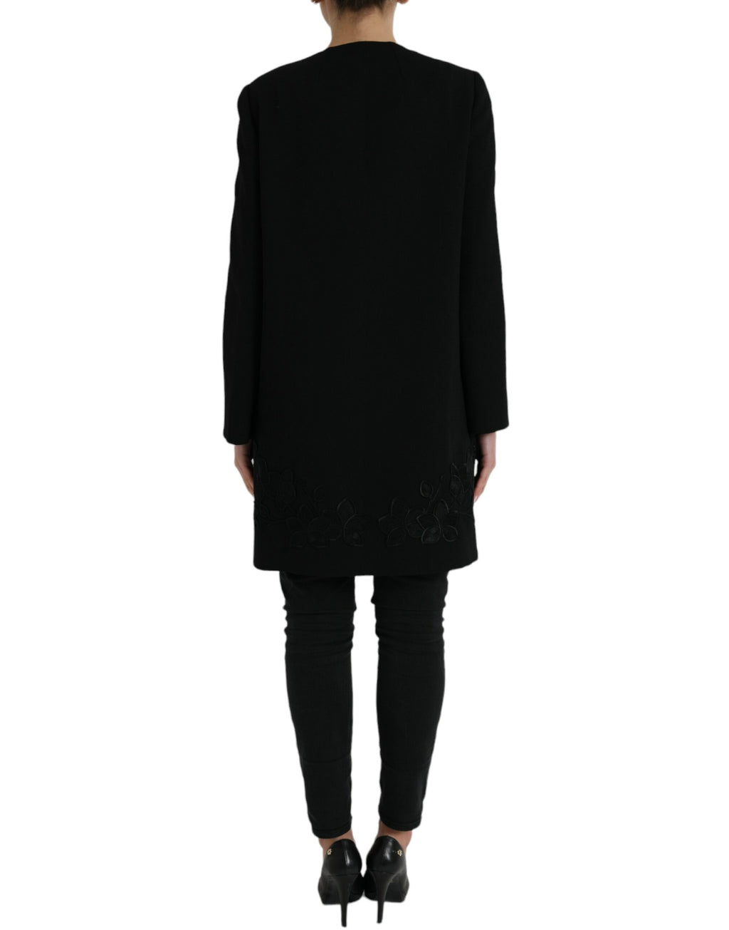 Schwarz blumengemusterte Wolljacke mit Knopfverzierungen