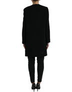 Schwarz blumengemusterte Wolljacke mit Knopfverzierungen