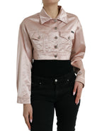 Rosa kurze Jacke aus Baumwoll-Stretch mit Kragen