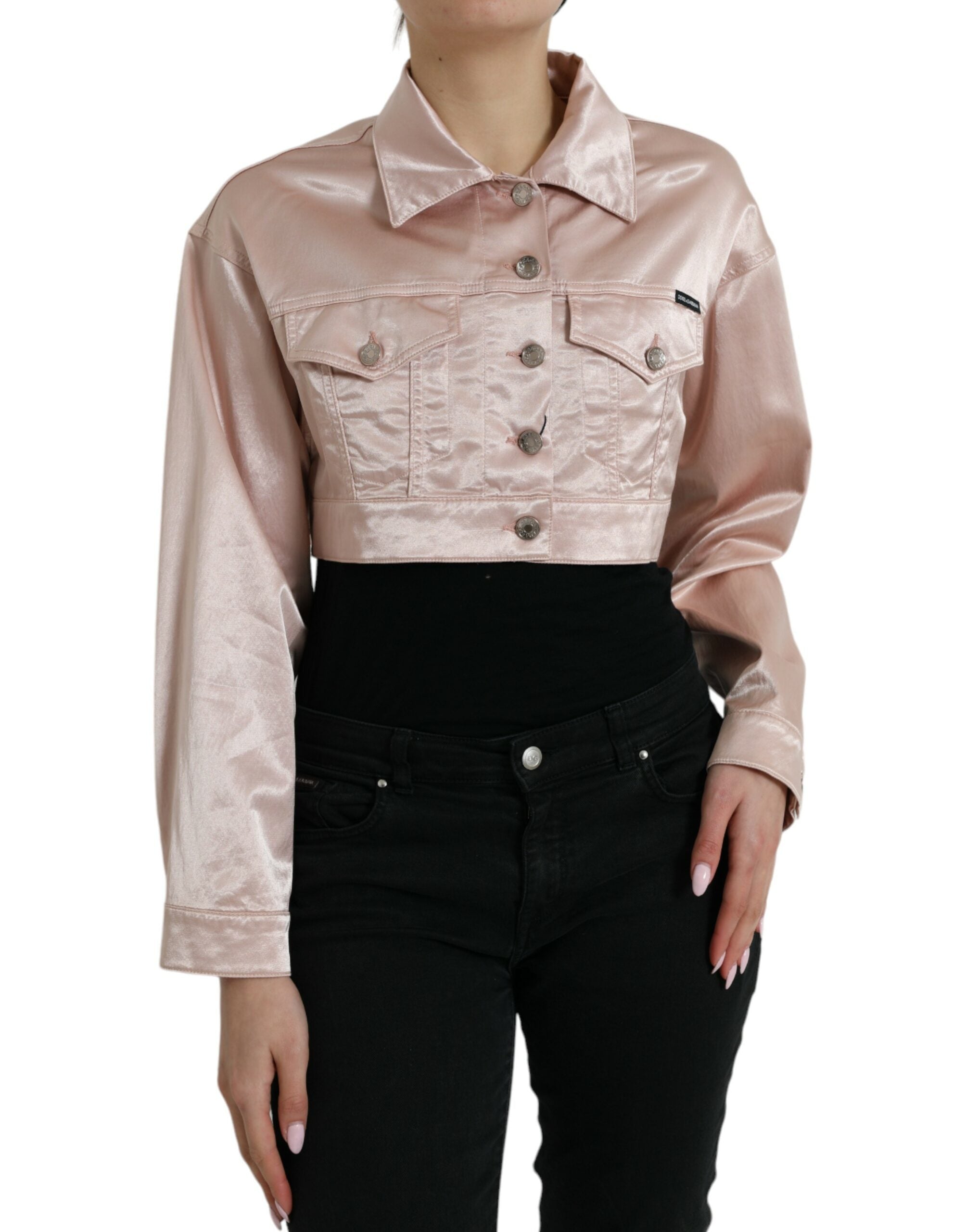 Rosa kurze Jacke aus Baumwoll-Stretch mit Kragen