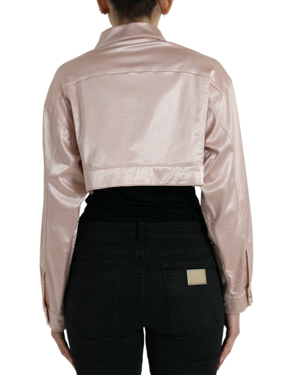 Rosa kurze Jacke aus Baumwoll-Stretch mit Kragen