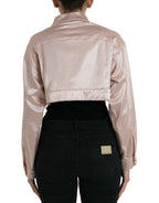 Rosa kurze Jacke aus Baumwoll-Stretch mit Kragen