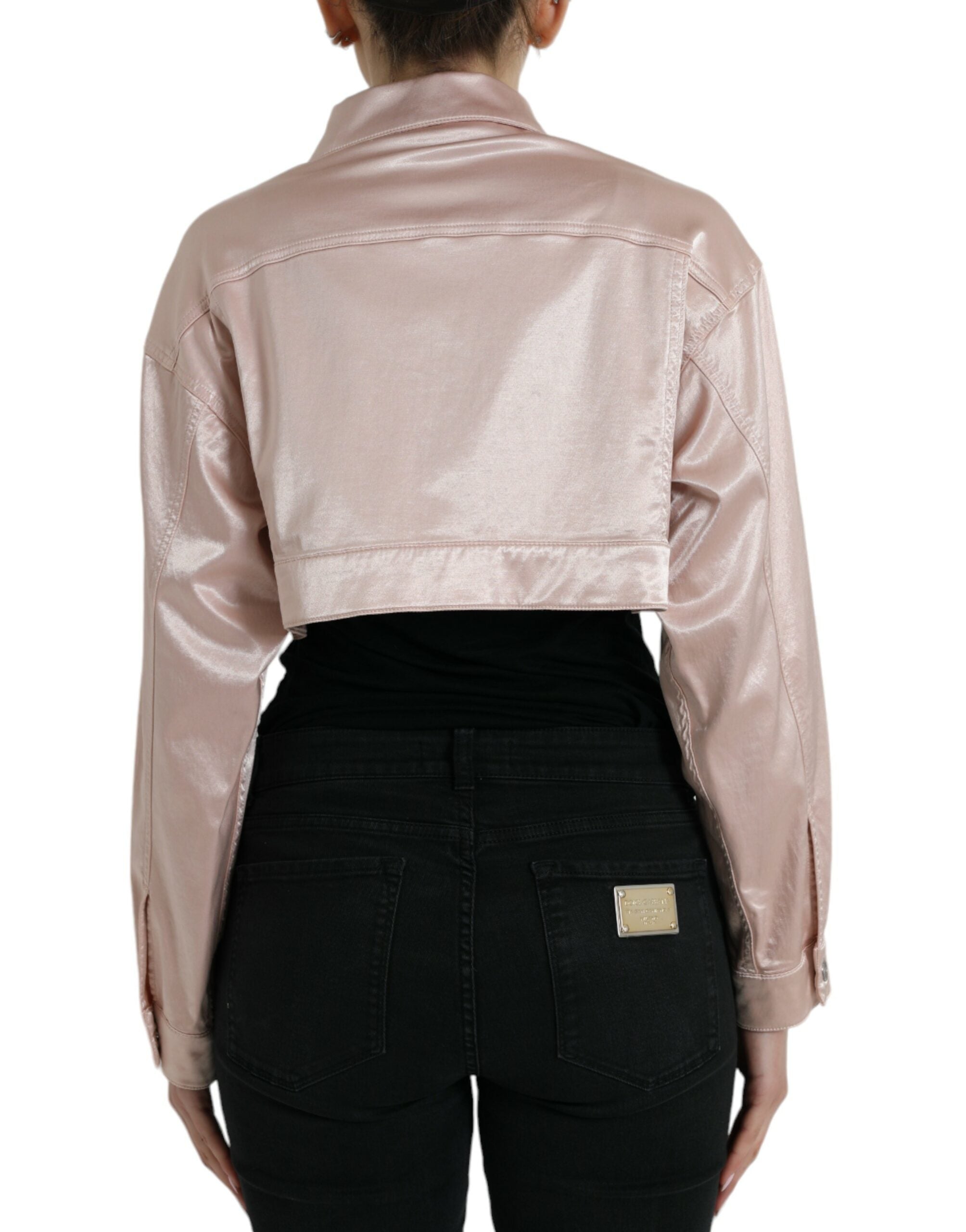 Rosa kurze Jacke aus Baumwoll-Stretch mit Kragen