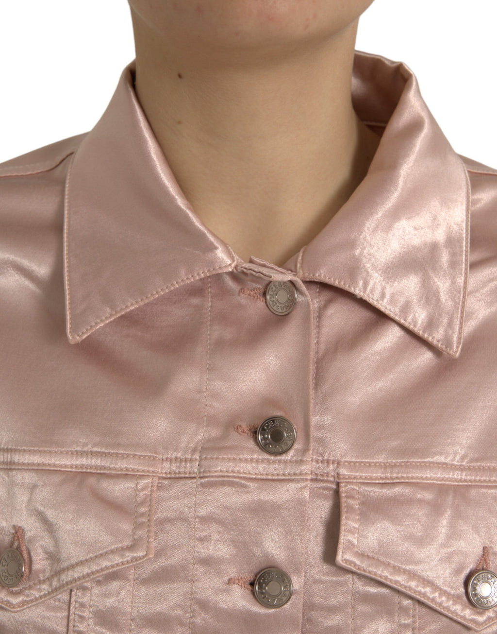 Rosa kurze Jacke aus Baumwoll-Stretch mit Kragen