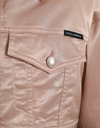 Rosa kurze Jacke aus Baumwoll-Stretch mit Kragen