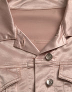 Rosa kurze Jacke aus Baumwoll-Stretch mit Kragen