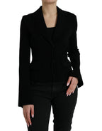 Schwarzer Viskose-Blazer mit Knopfleiste