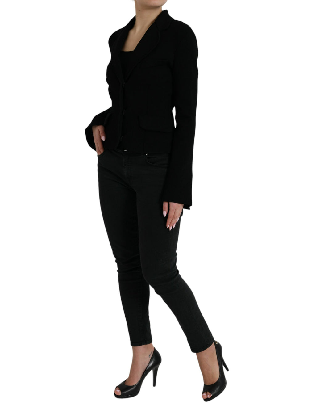Schwarzer Viskose-Blazer mit Knopfleiste