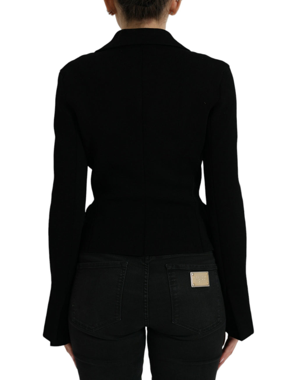 Schwarzer Viskose-Blazer mit Knopfleiste