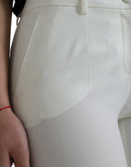 White Wool Mid Waist Tapered Pants