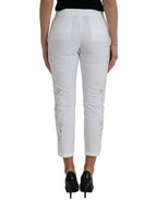Weiße, ausgeschnittene Cropped-Hose aus Baumwolle mit mittlerer Bundhöhe