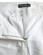 Weiße, ausgeschnittene Cropped-Hose aus Baumwolle mit mittlerer Bundhöhe