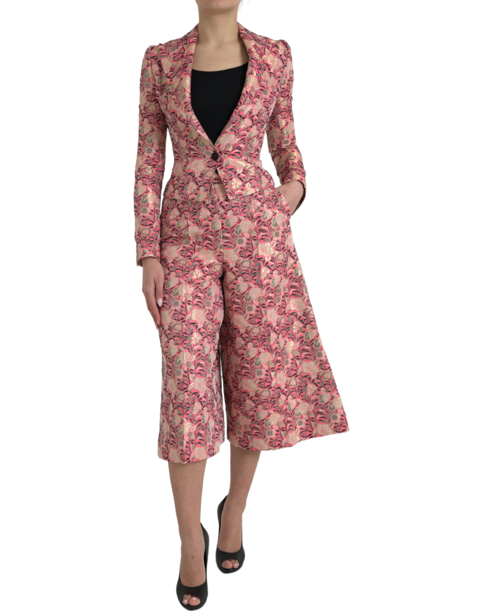 Rosa florale Jacquard-Anzug slim fit, 2-teilig