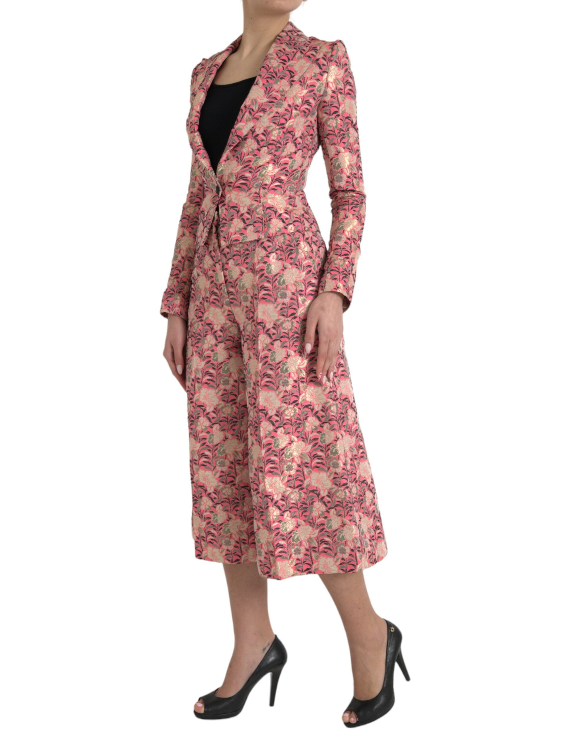 Rosa florale Jacquard-Anzug slim fit, 2-teilig