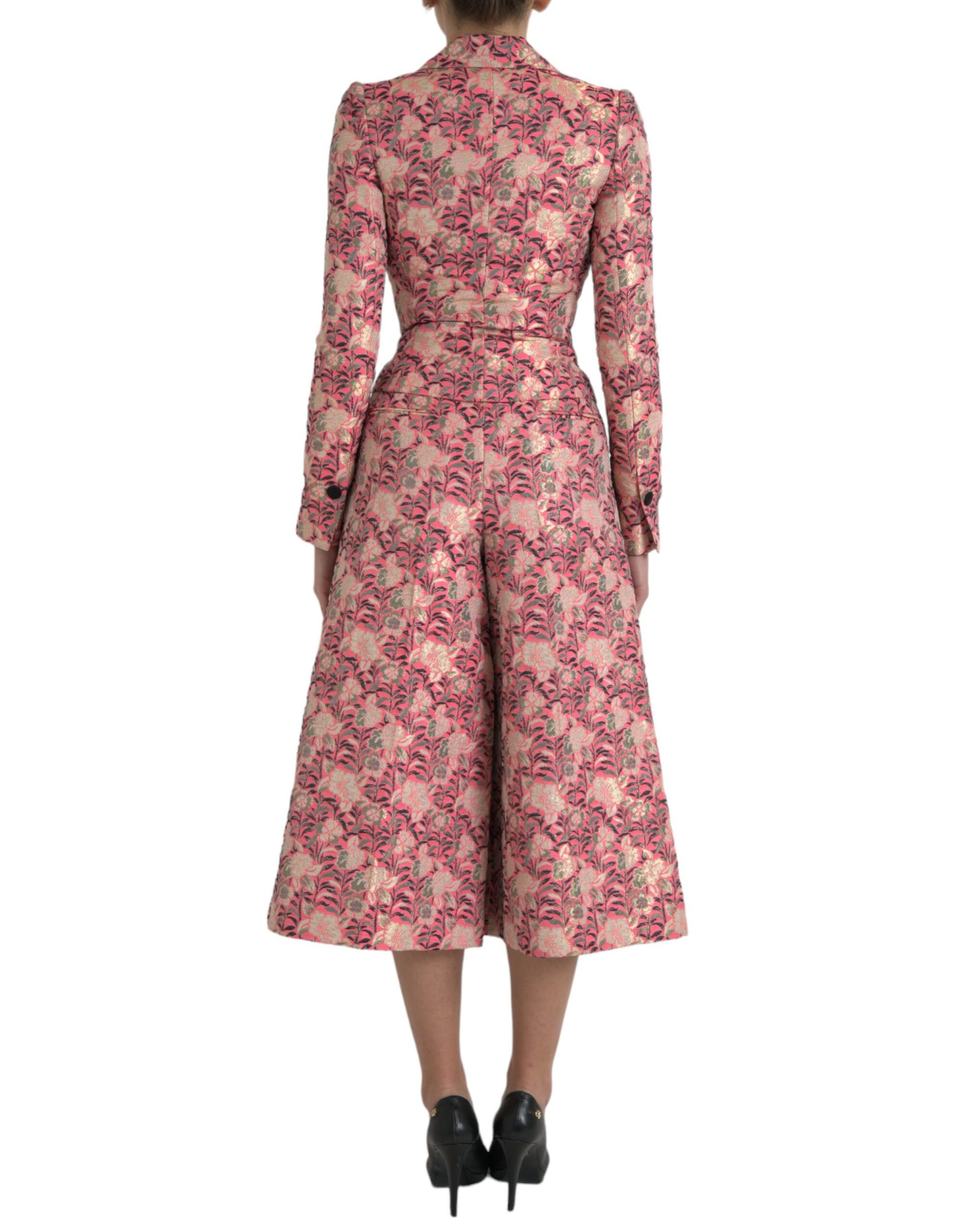 Rosa florale Jacquard-Anzug slim fit, 2-teilig