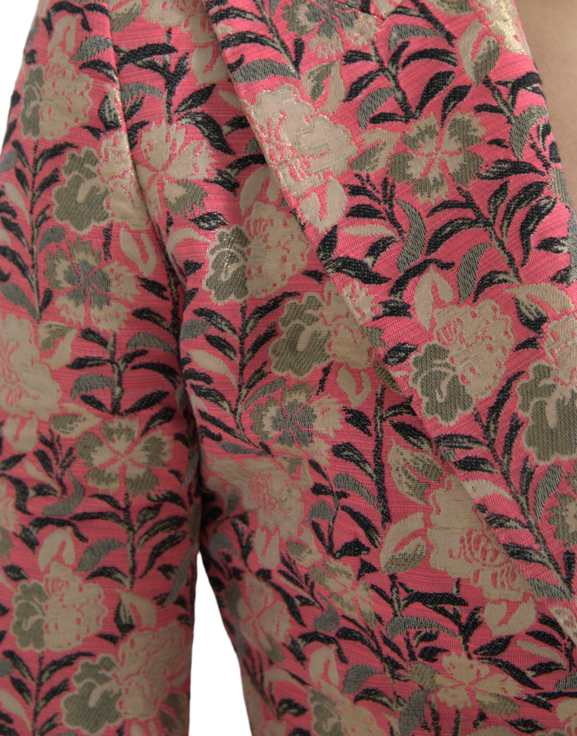 Rosa florale Jacquard-Anzug slim fit, 2-teilig
