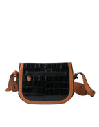 Schwarze braune Exotic Skin Umhängetasche aus Leder