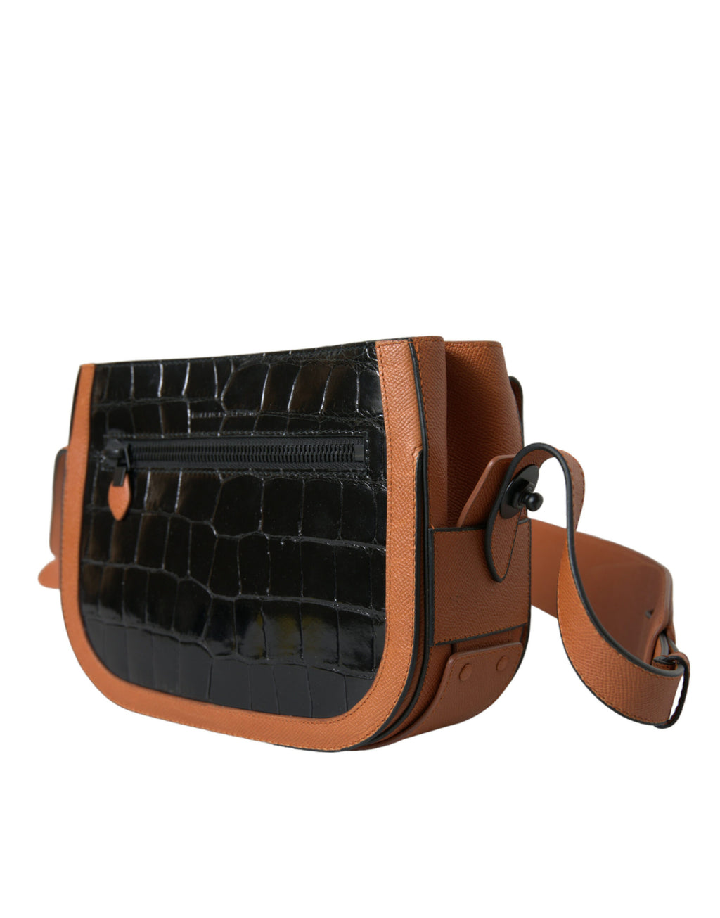 Schwarze braune Exotic Skin Umhängetasche aus Leder