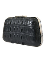 Black Exotic Skin Leather Shoulder Crossbody Box Clutch Bag