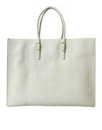 Weiße gelbe exotische Leder Shopping Tote PAPIER Tasche
